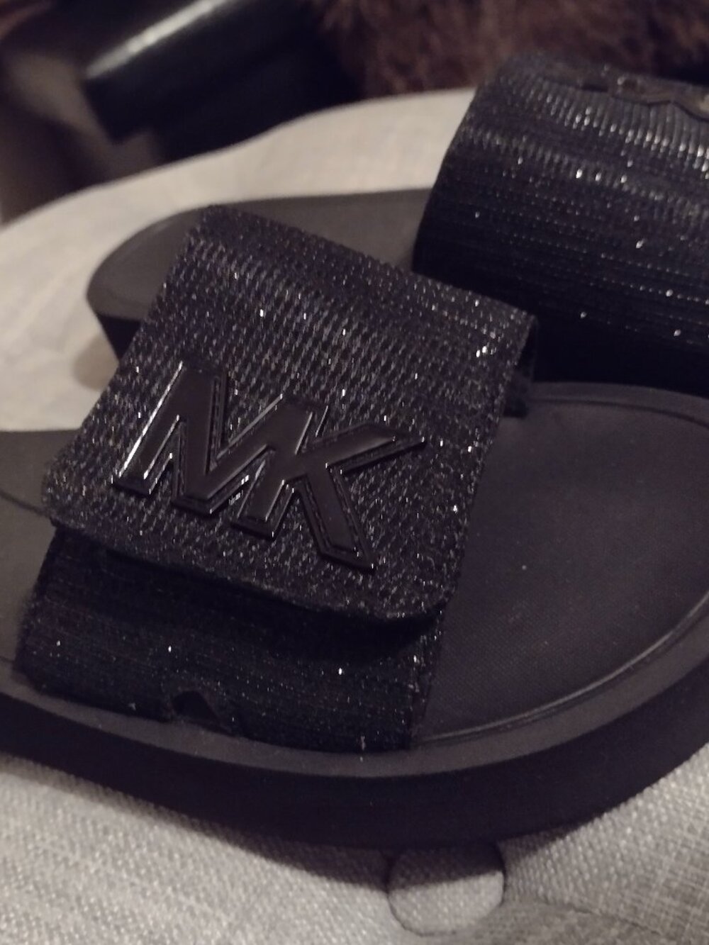 MK Logo Black Platform Slides Size 8